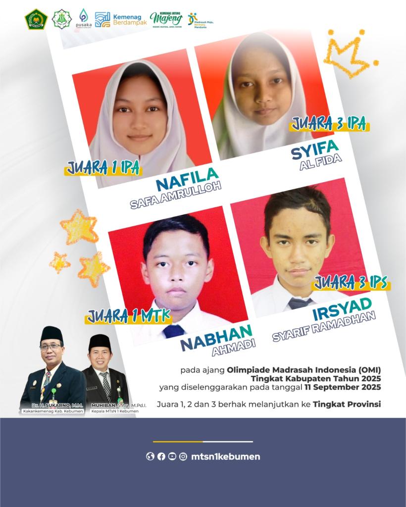 Empat murid MTsN 1 Kebumen borong juara Kabupaten, lanjut OMI tingkat Provinsi