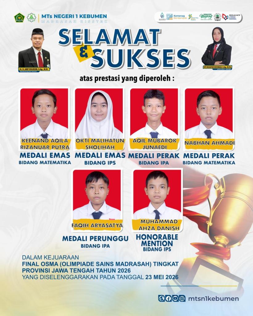 Borong Medali di Final OSMA 2026, Murid MTsN 1 Kebumen Siap Menuju Madrasah Mendunia
